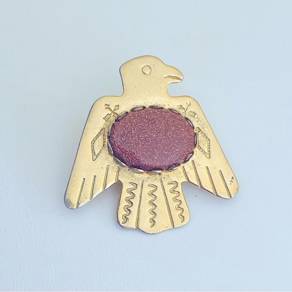 Bolo Tie Slide Vtg Southwest Phoenix Eagle Cabochon Thunderbird Gold Tone